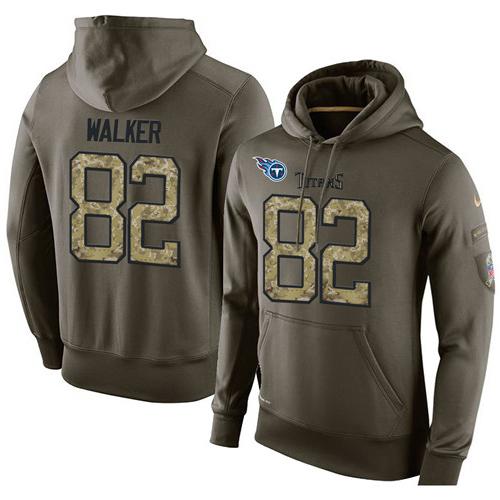 NFL Men's Nike Tennessee Titans #82 Delanie Walker Stitched Green Olive Salute To Service KO Performance Hoodie - Click Image to Close